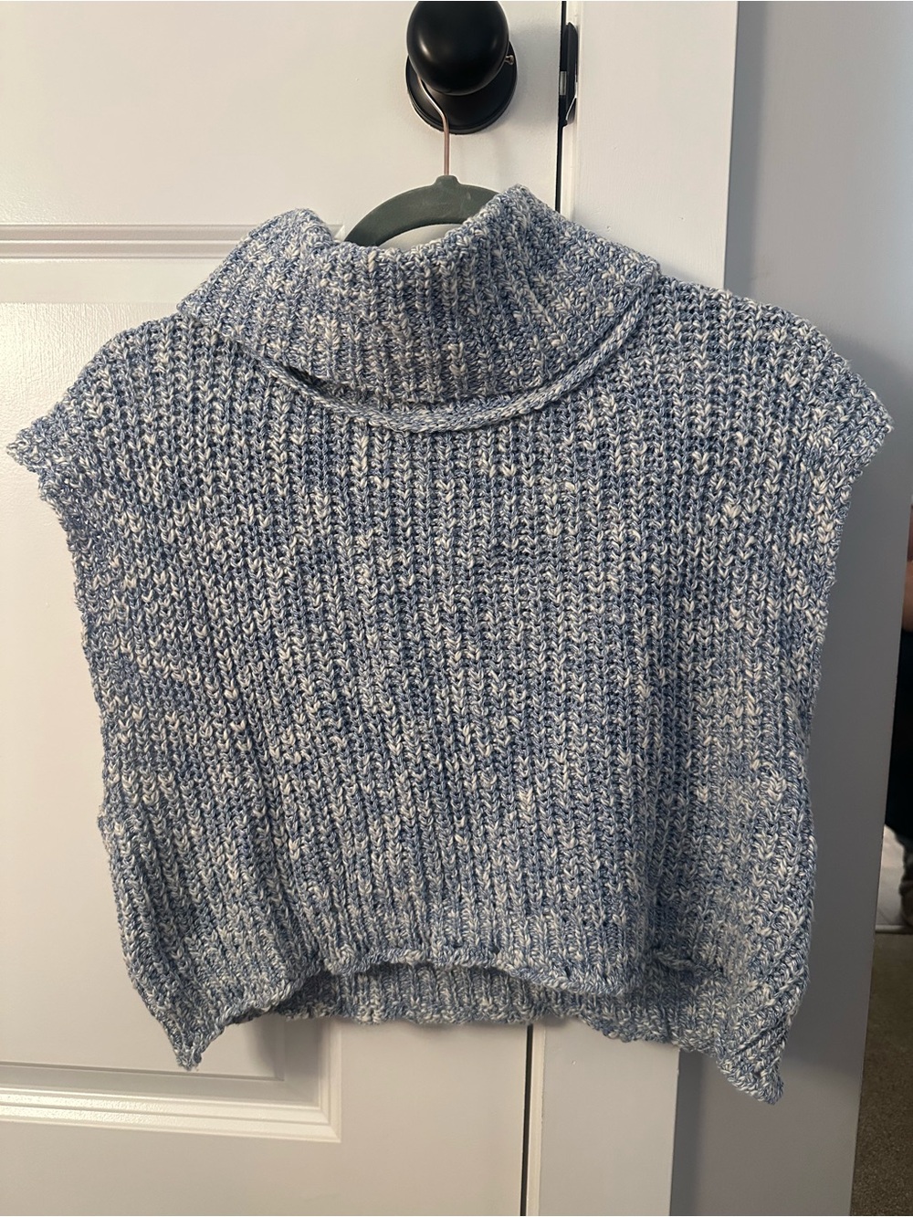 Sleeveless Turtleneck Knit Sweater - Blue Heather